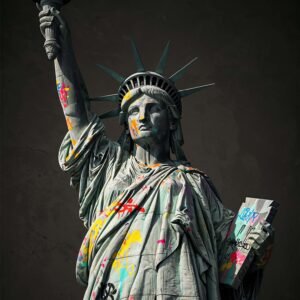 Affiche de la Statue de la Liberté avec des graffitis colorés