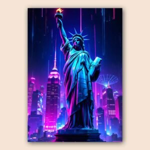 Affiche de la Statue de la Liberté dans un style cyberpunk