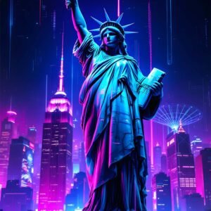 Affiche de la Statue de la Liberté dans un style cyberpunk