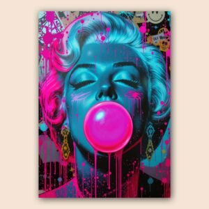Affiche d'une femme avec chewing-gum rose