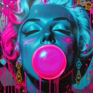 Affiche d'une femme avec chewing-gum rose