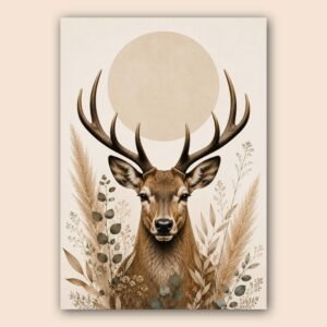 Affiche d'un cerf majestueux entouré de feuillages