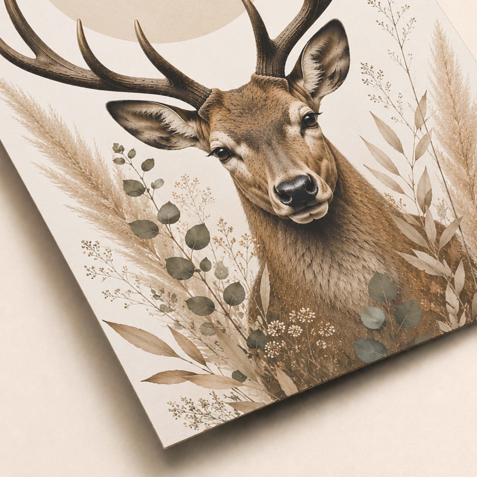 Affiche d'un cerf majestueux entouré de feuillages