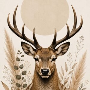 Affiche d'un cerf majestueux entouré de feuillages