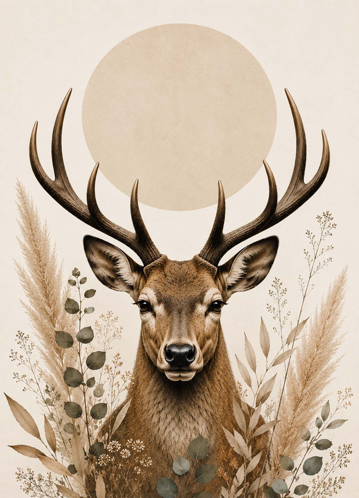 Affiche d'un cerf majestueux entouré de feuillages