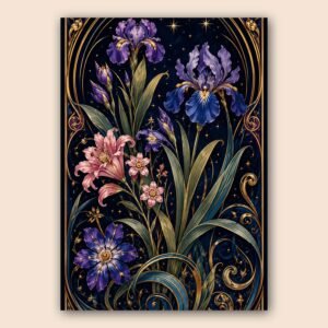 Affiche murale représentant des fleurs dans un style Art Nouveau