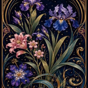 Affiche murale représentant des fleurs dans un style Art Nouveau