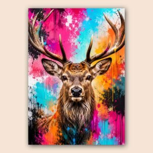Affiche d'un cerf avec des éclaboussures de couleurs vives
