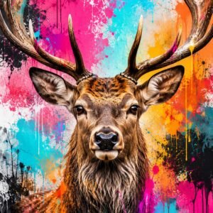 Affiche d'un cerf avec des éclaboussures de couleurs vives