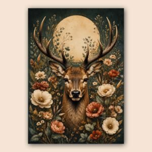 Affiche d'un cerf entouré de fleurs
