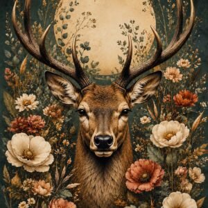Affiche d'un cerf entouré de fleurs