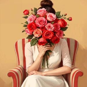 Affiche d'une femme tenant un bouquet de roses