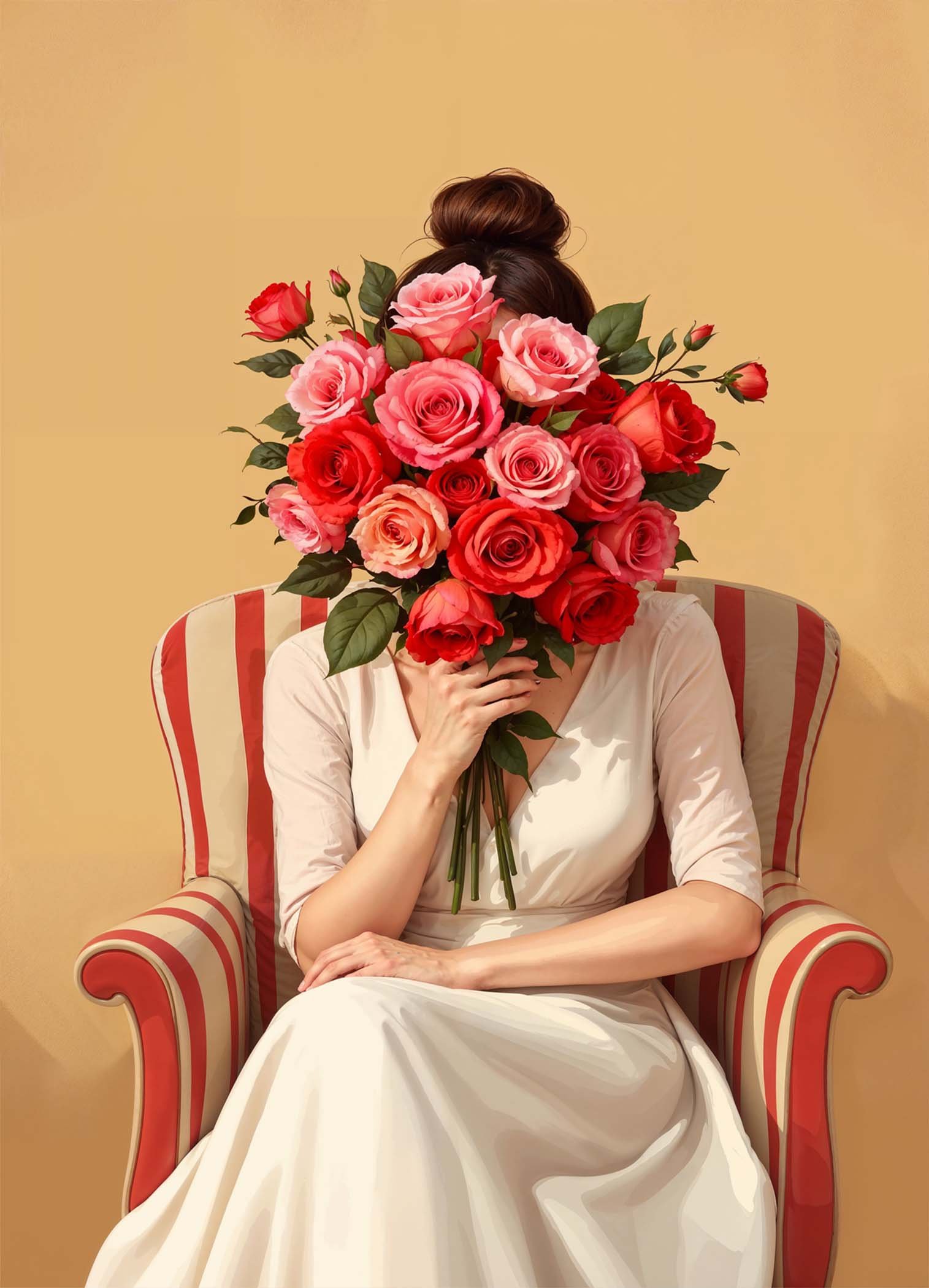 Affiche d'une femme tenant un bouquet de roses