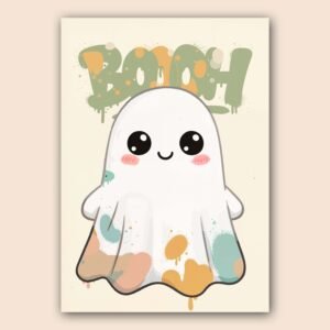 Affiche d'un fantôme mignon avec des couleurs pastel