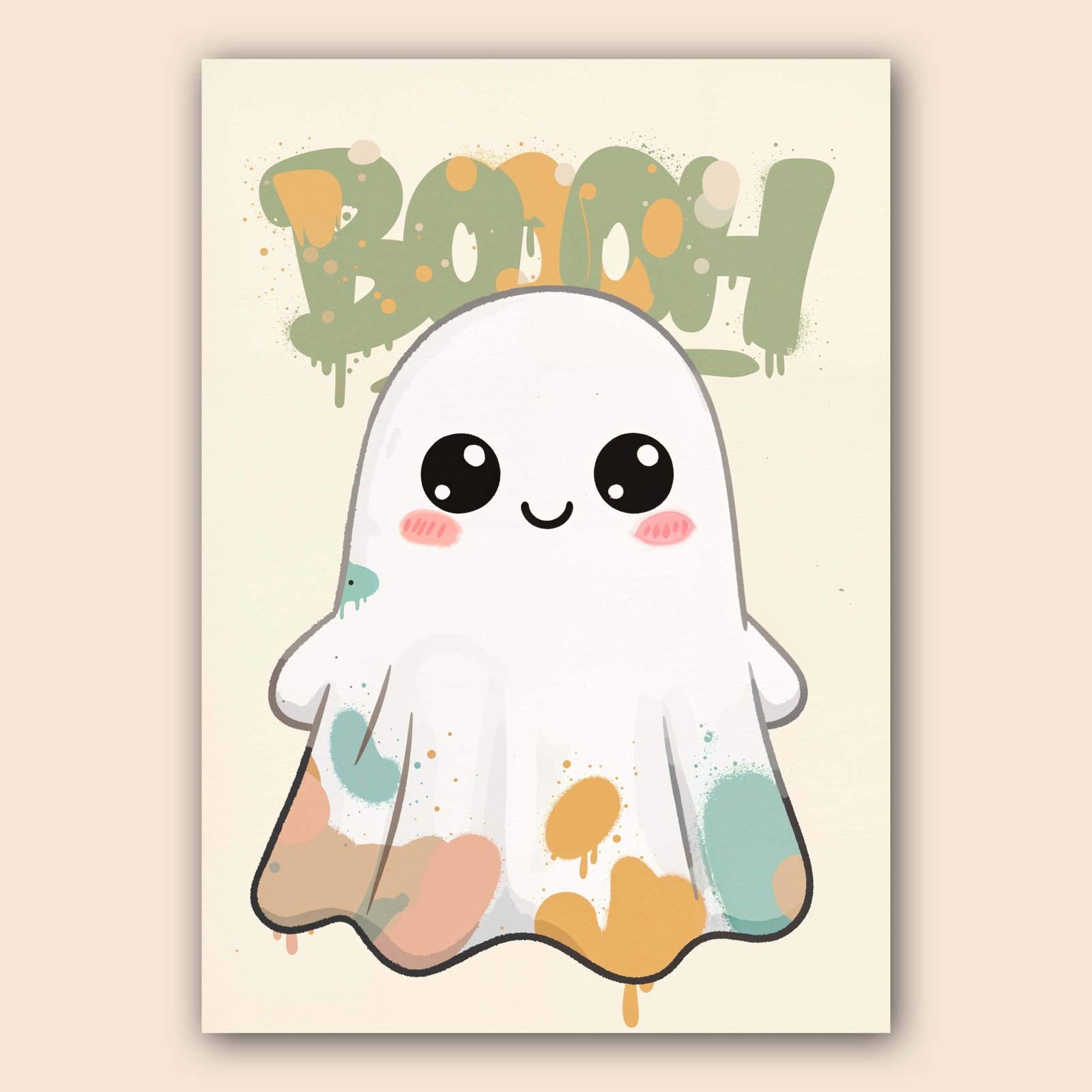 Affiche d'un fantôme mignon avec des couleurs pastel