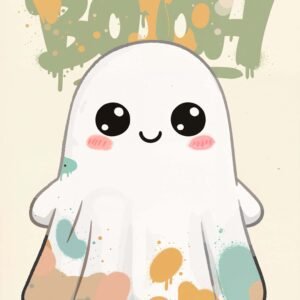 Affiche d'un fantôme mignon avec des couleurs pastel