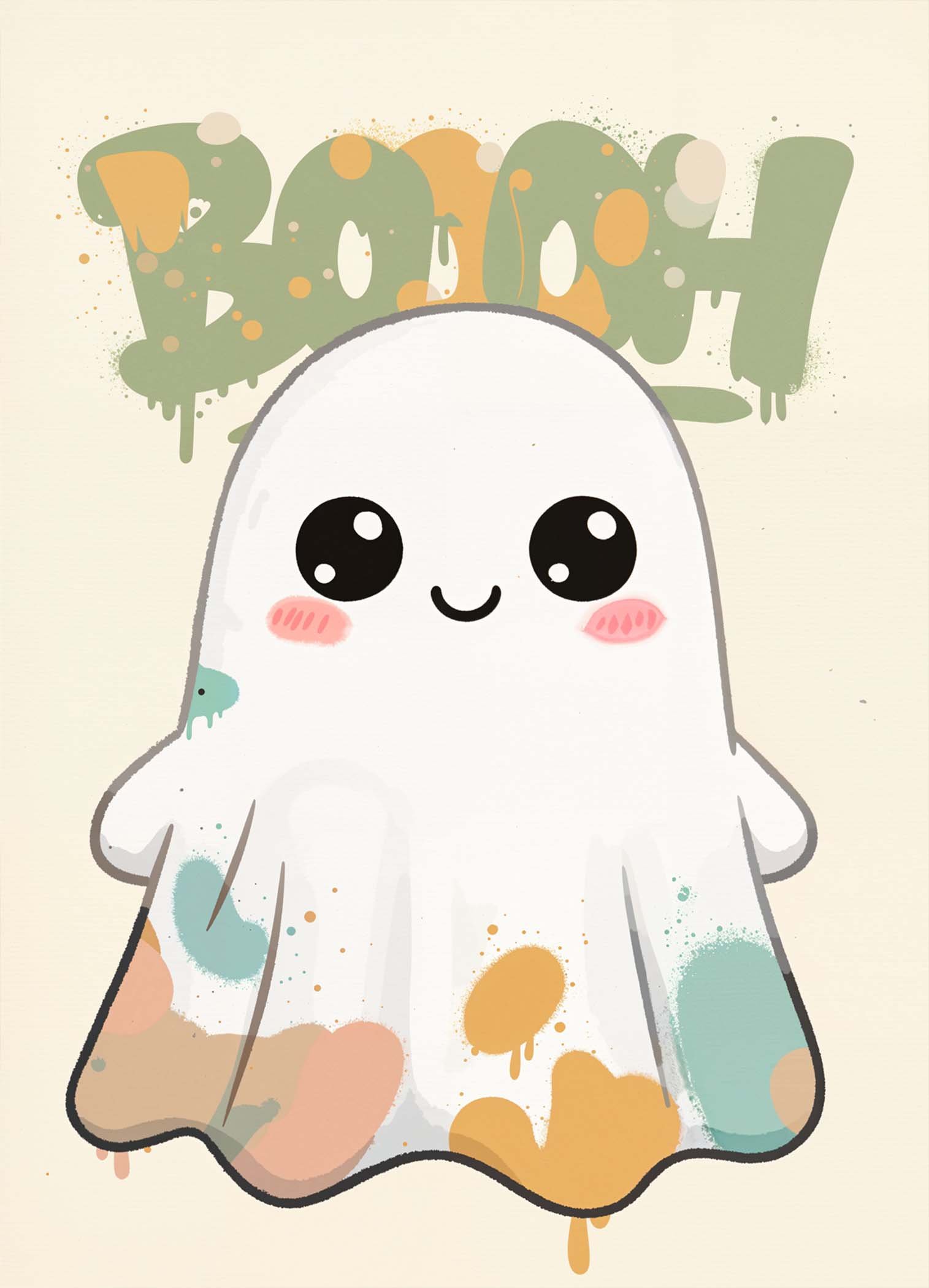 Affiche d'un fantôme mignon avec des couleurs pastel