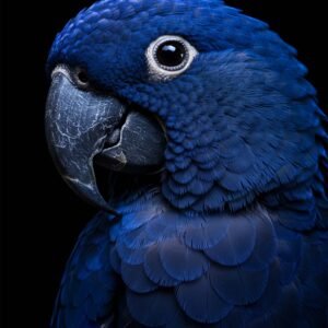 Affiche d'un perroquet bleu sur fond noir