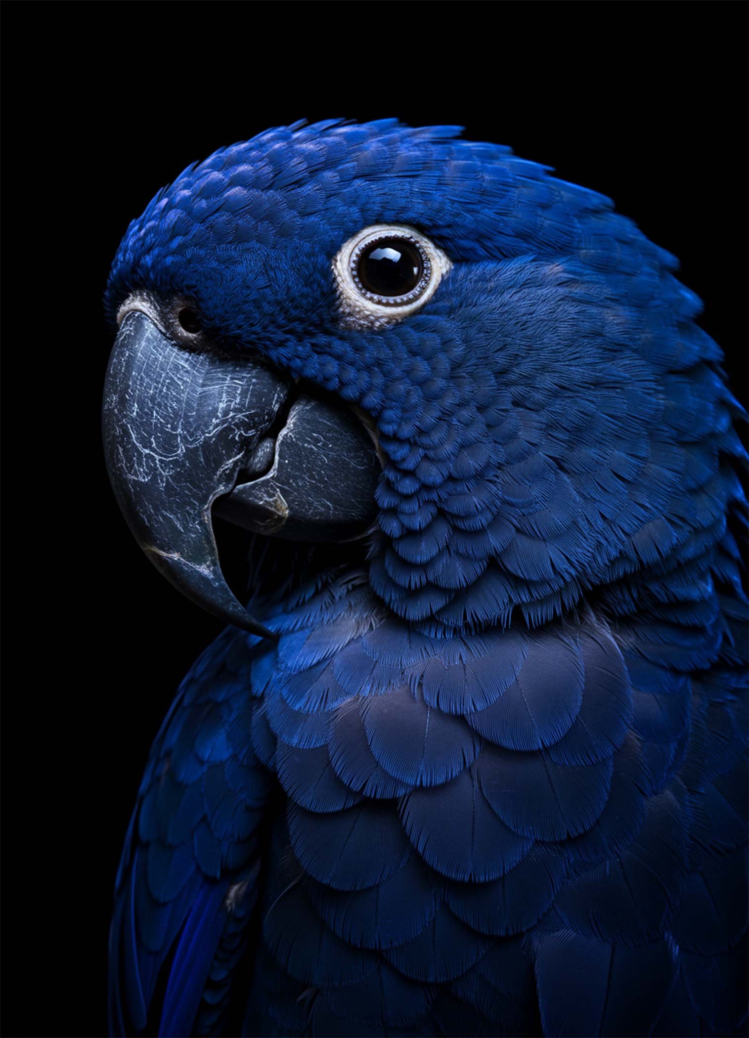 Affiche d'un perroquet bleu sur fond noir