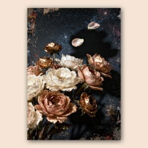 Affiche murale de roses dorées sur fond noir