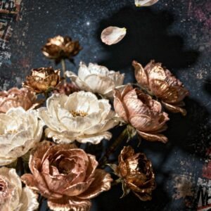 Affiche murale de roses dorées sur fond noir