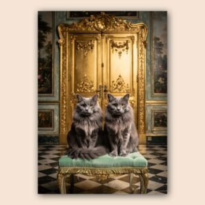 Affiche murale de deux chats gris dans un cadre élégant
