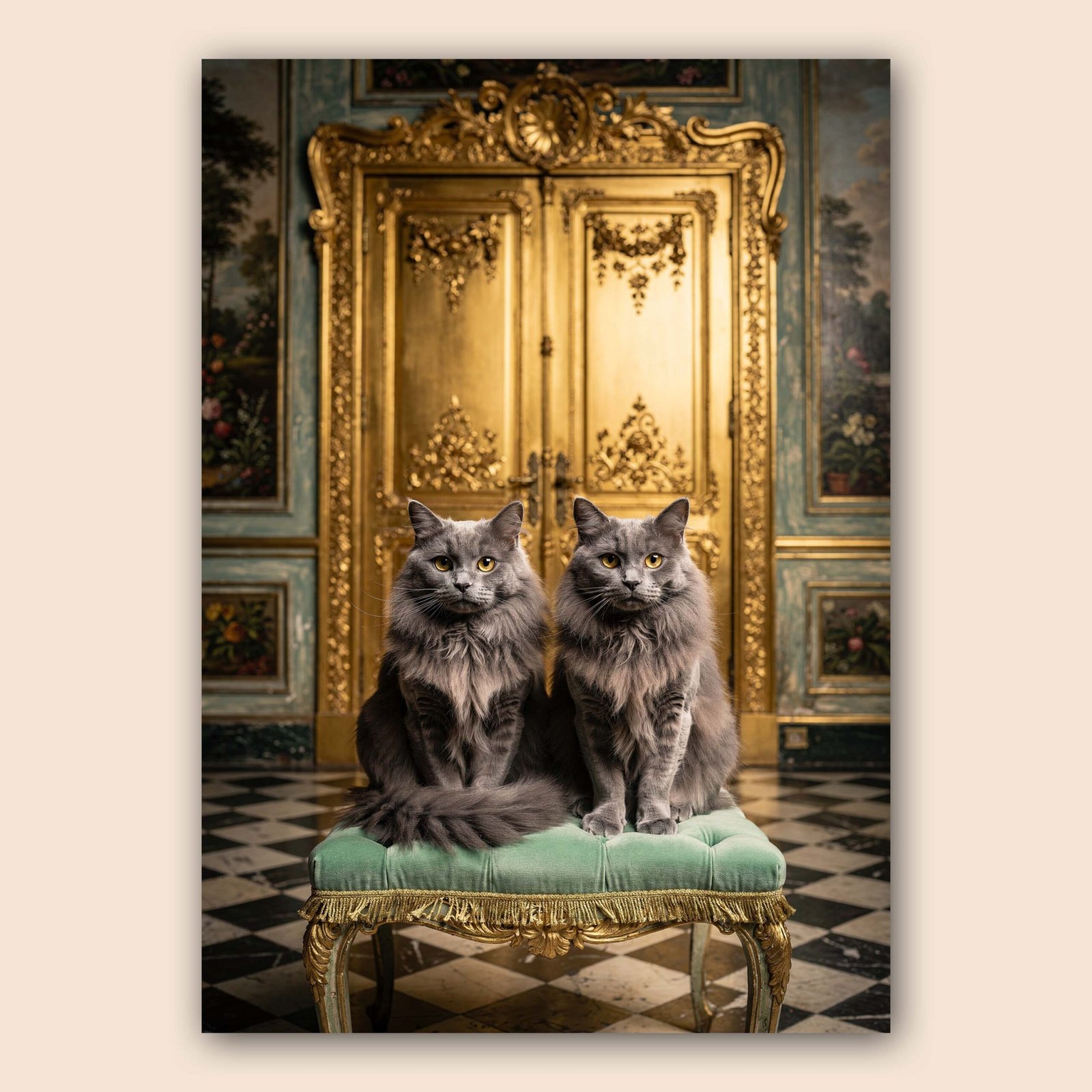 Affiche murale de deux chats gris dans un cadre élégant