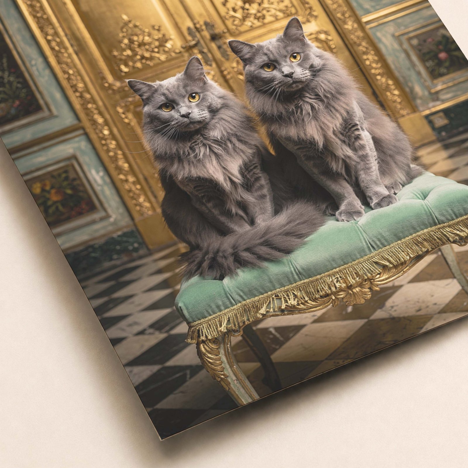 Affiche murale de deux chats gris dans un cadre élégant
