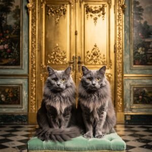 Affiche murale de deux chats gris dans un cadre élégant