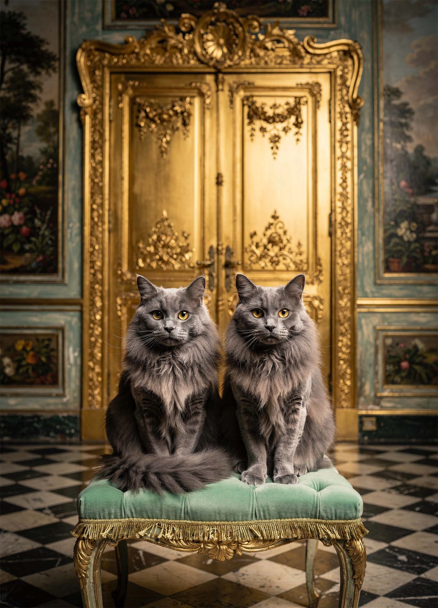 Affiche murale de deux chats gris dans un cadre élégant