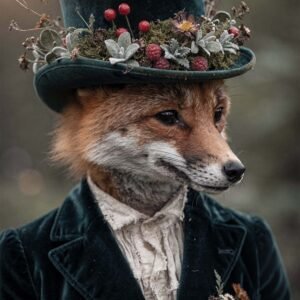 Affiche d'un renard élégant avec chapeau