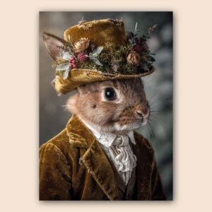 Affiche d'un lapin élégant en costume vintage
