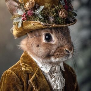 Affiche d'un lapin élégant en costume vintage