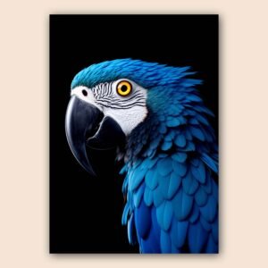Affiche d'un perroquet bleu sur fond noir