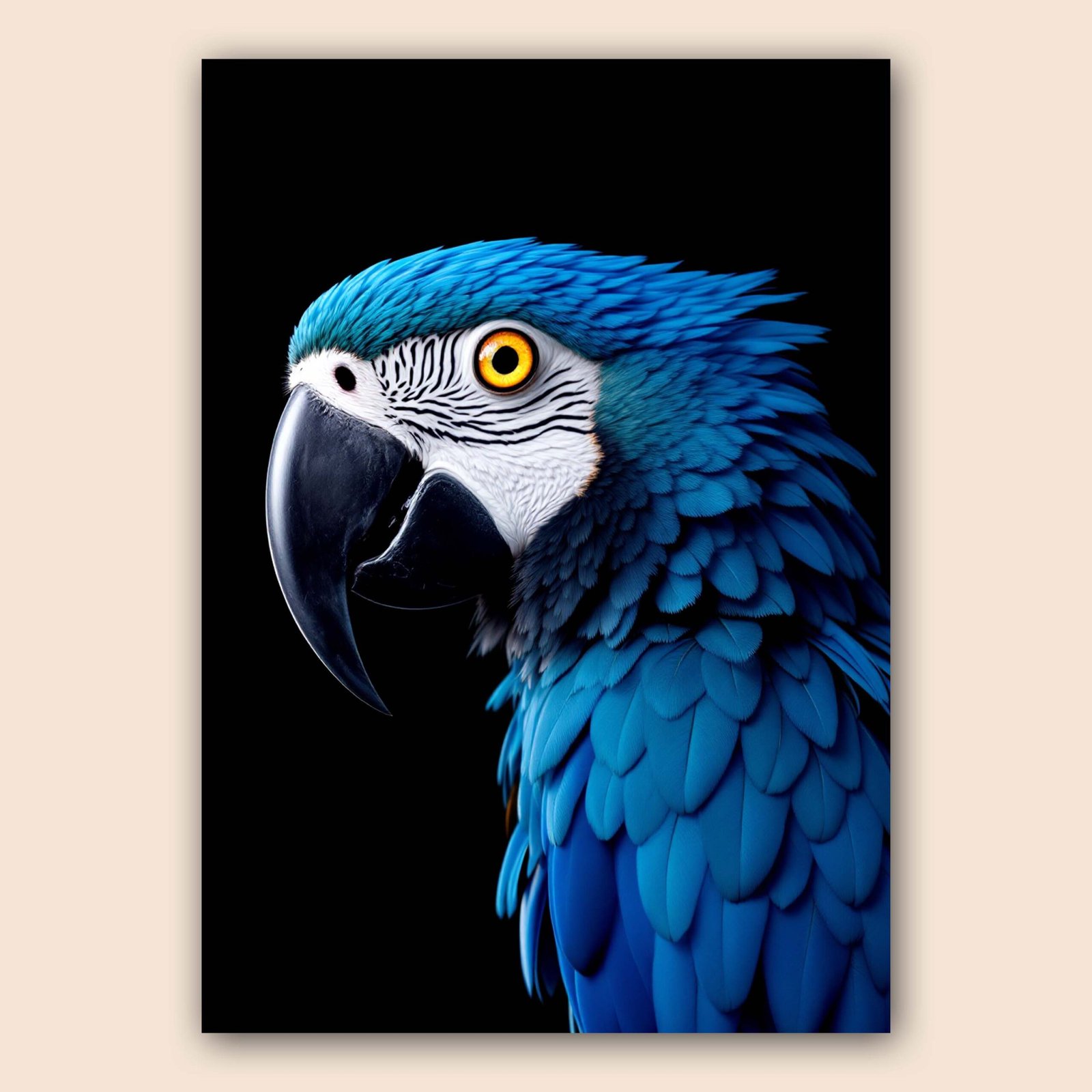 Affiche d'un perroquet bleu sur fond noir