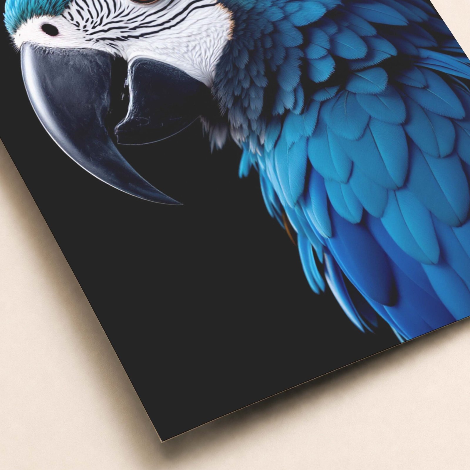 Affiche d'un perroquet bleu sur fond noir