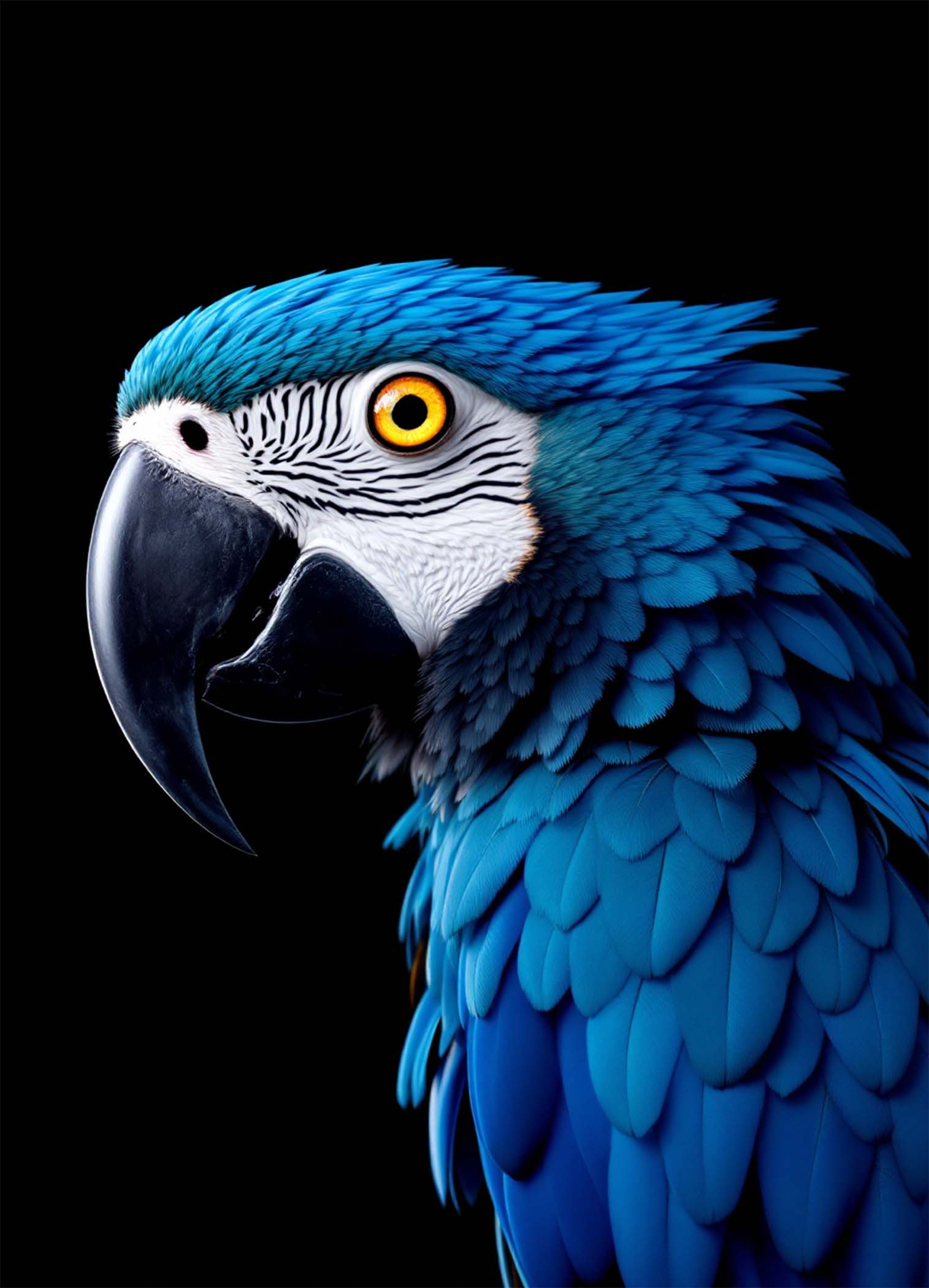 Affiche d'un perroquet bleu sur fond noir