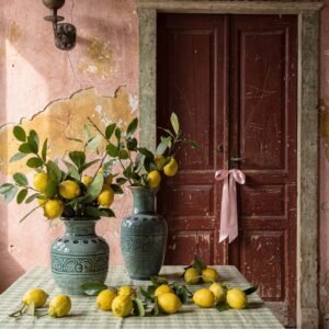 Affiche murale de citronniers dans un intérieur rustique