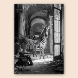 Affiche d'un zèbre dans un décor mystérieux