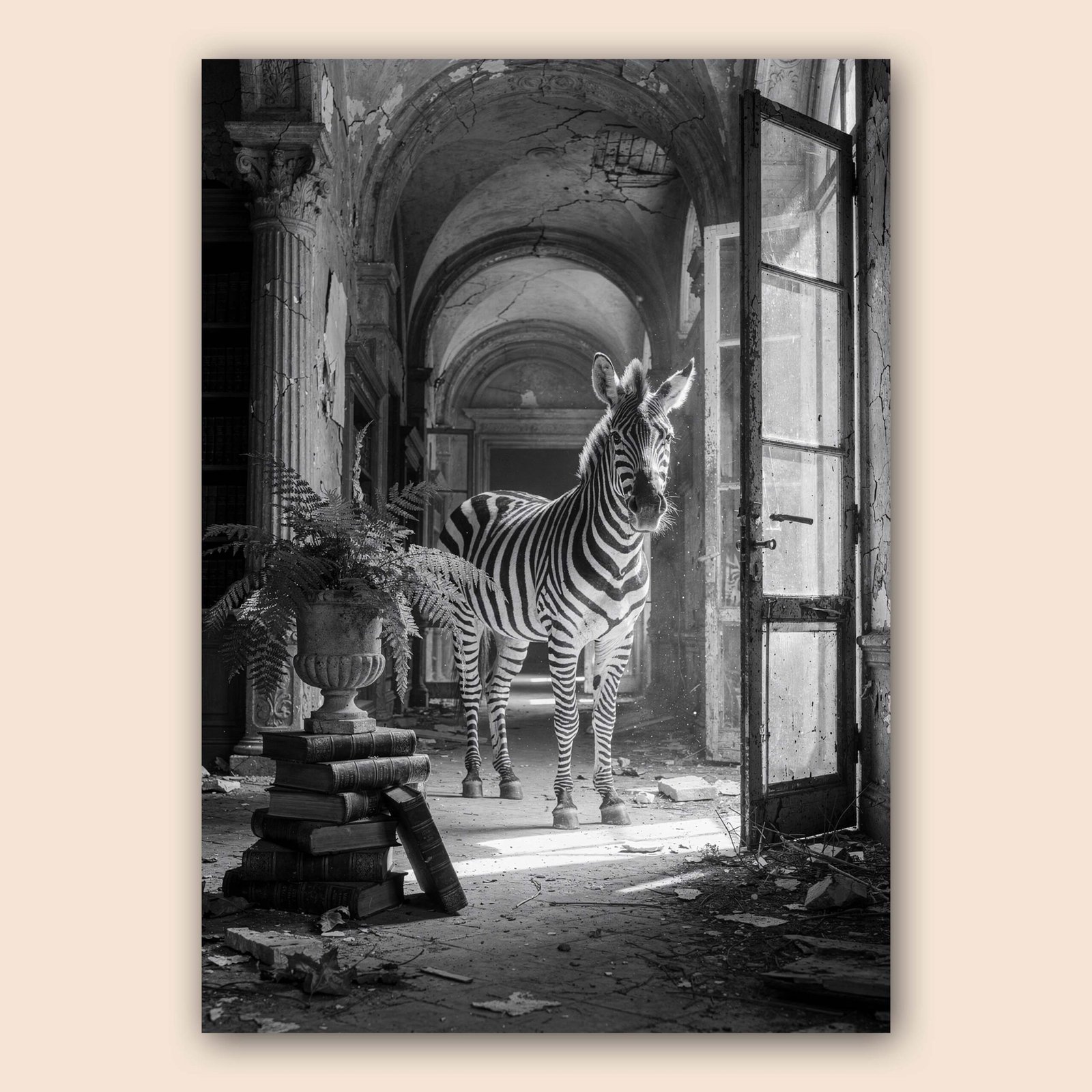 Affiche d'un zèbre dans un décor mystérieux