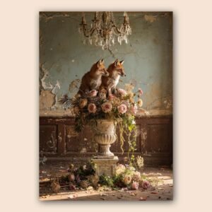 Affiche murale de renards et fleurs