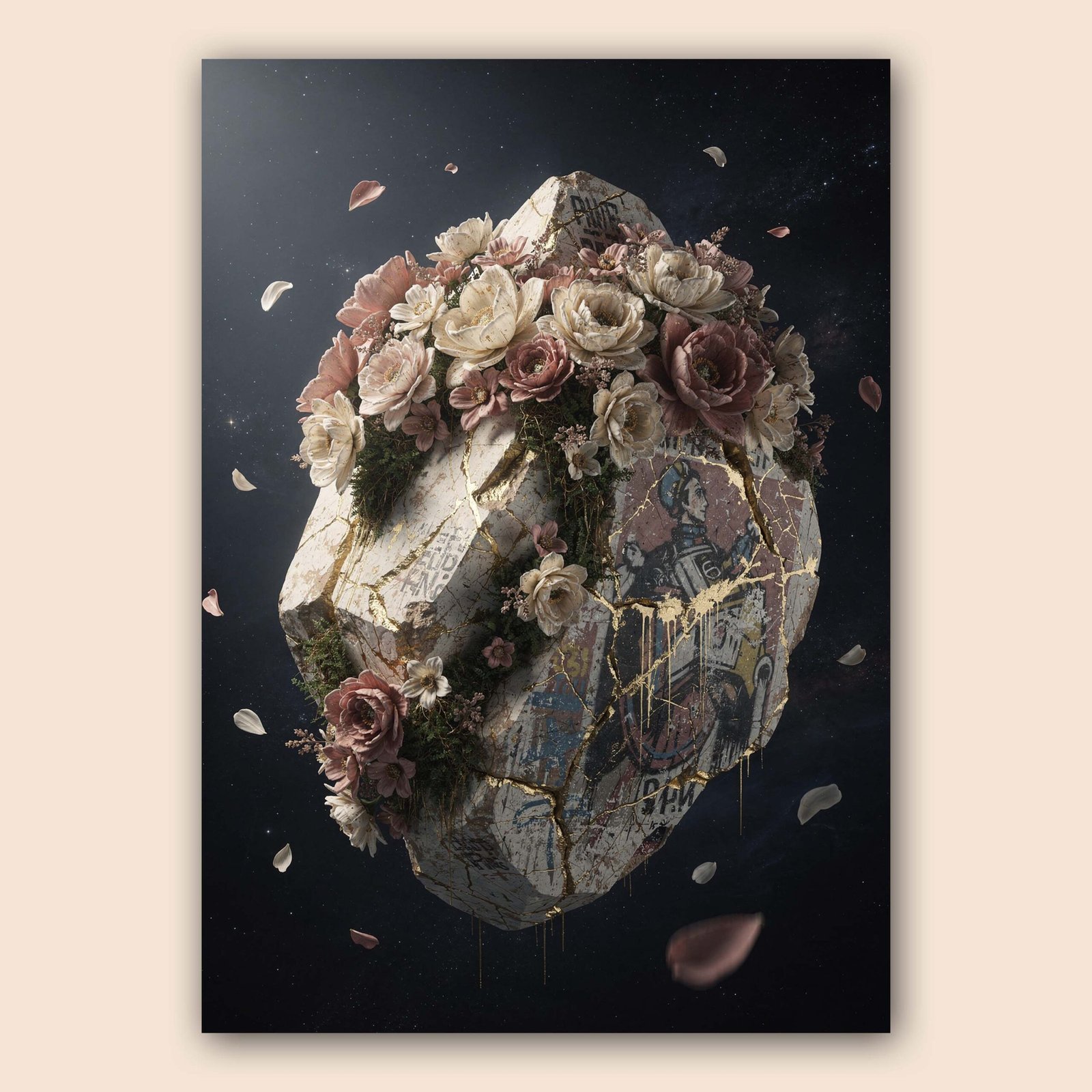 Affiche murale d'un rocher fleuri surréaliste