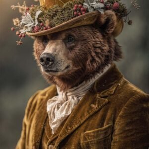 Affiche d'un ours habillé de manière élégante