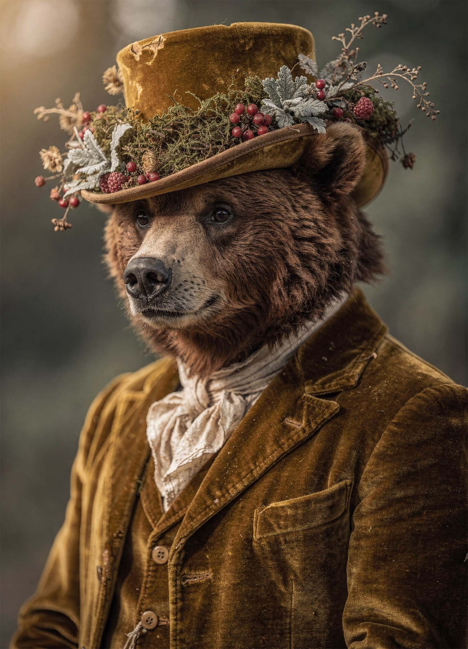 Affiche d'un ours habillé de manière élégante