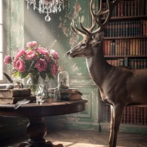Affiche d'un cerf majestueux dans un décor vintage