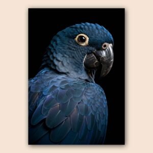 Affiche d'un perroquet bleu sur fond noir