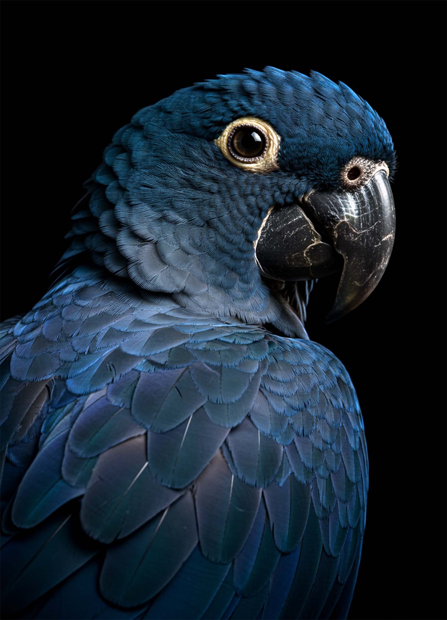 Affiche d'un perroquet bleu sur fond noir