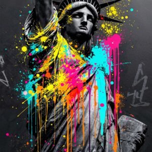 Affiche murale de la Statue de la Liberté avec des éclaboussures de couleurs vives