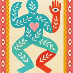 Affiche représentant une figure humaine stylisée avec des motifs floraux