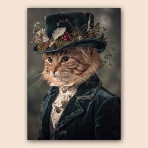 Affiche d'un chat habillé en costume vintage